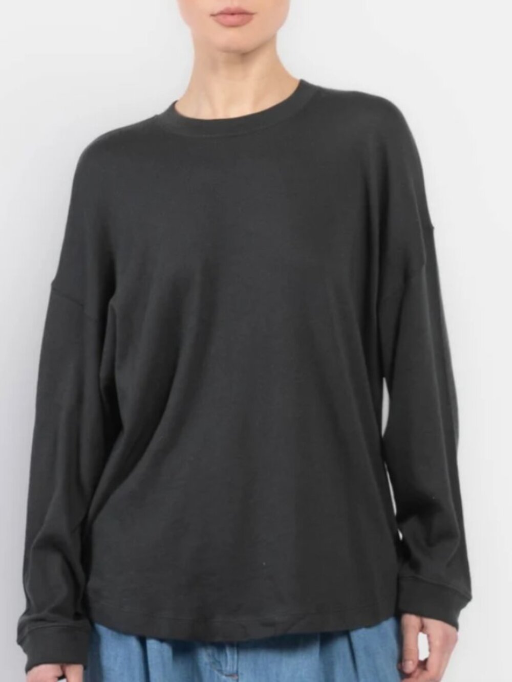 JENNI KAYNE Boyfriend Long Sleeve Tee in Black Size M